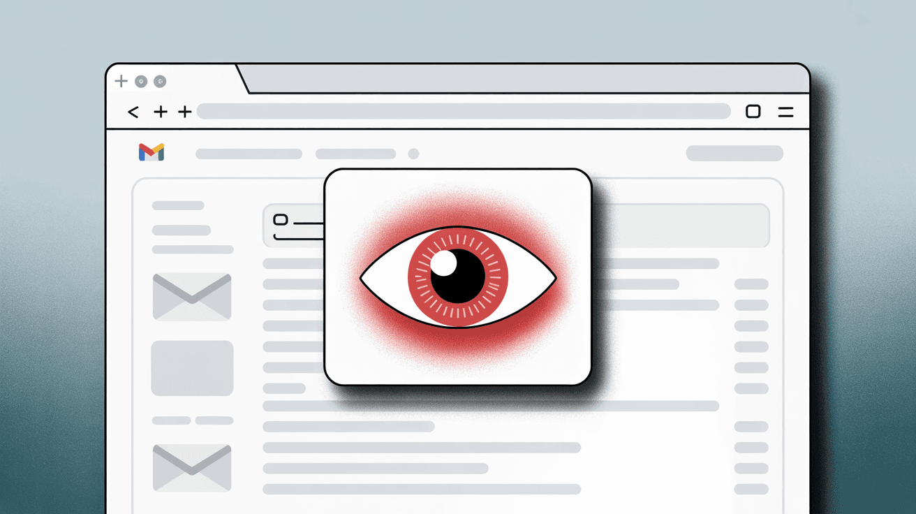 Gmail inbox showing PixelBlock browser extension detecting tracking pixels with red eye icon